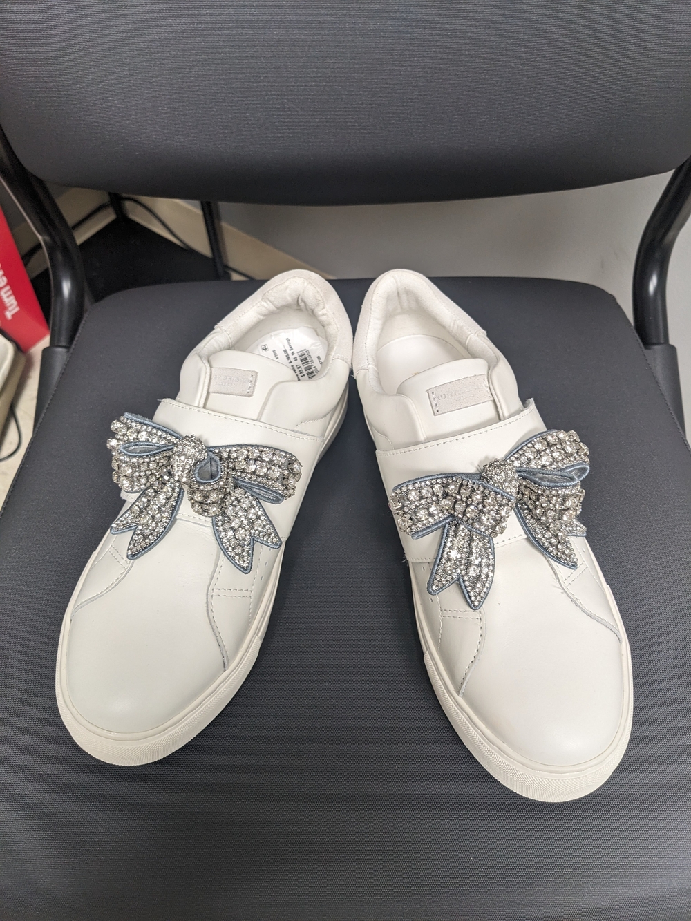 Kurt Geiger White Leather Slip-On Sneakers with Crystal Bow